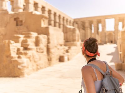 Tourist gazing an ancient egyptian temple in Luxor