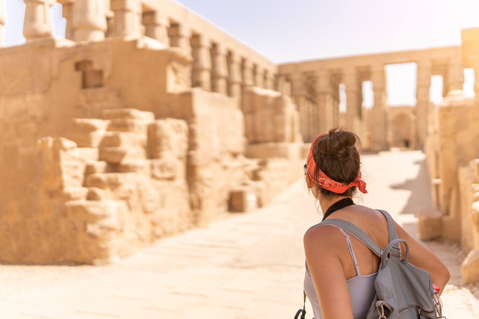 Tourist gazing an ancient egyptian temple in Luxor