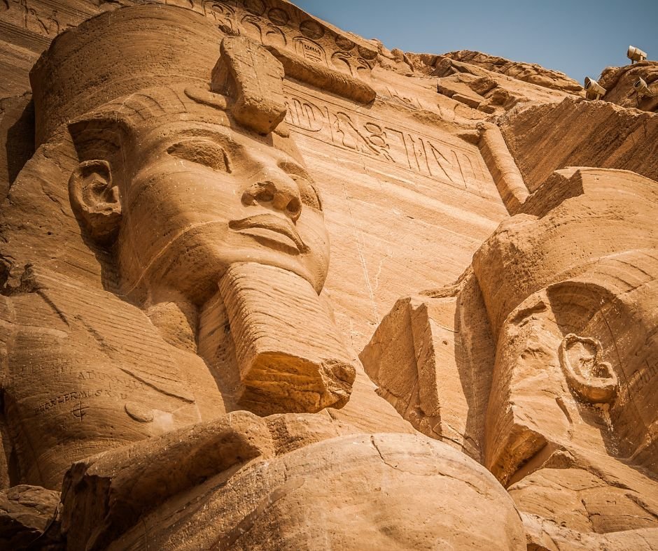 The carved face of Ramses II at Abu Simbel