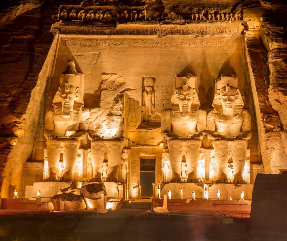 The Great Temple of Abu Simbel lit up at night
