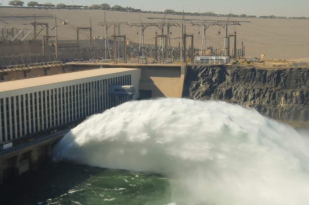 Water rushing through the outlets at the Aswan High Dam