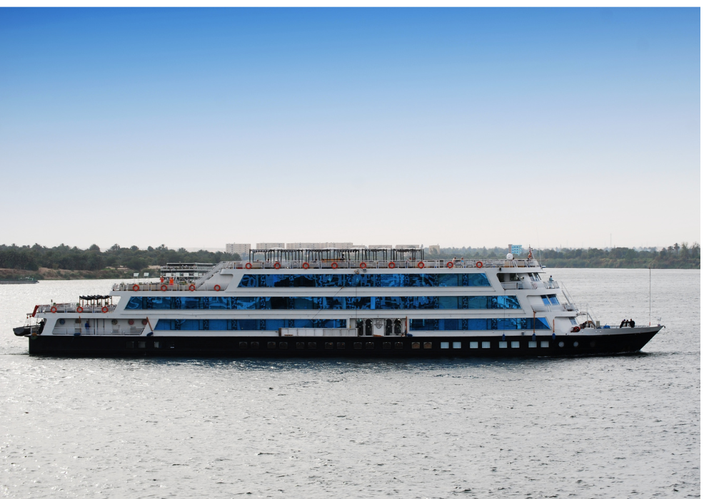 A multi-deck cruise boat on the Nile in Cairo