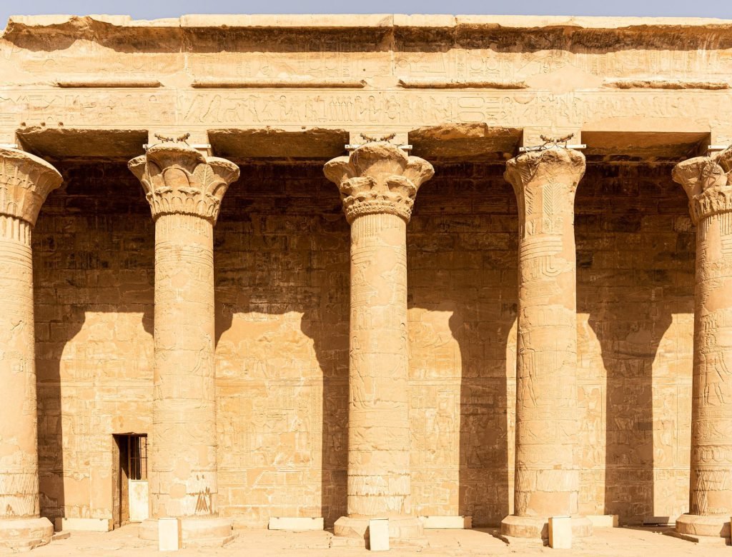 The columned facade of the Temple of Edfu