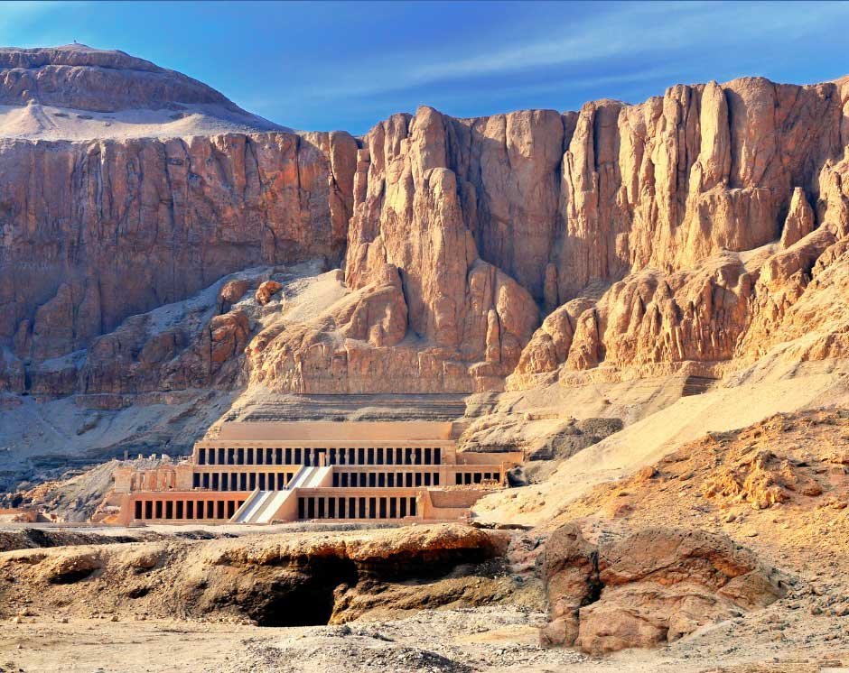 Hatshepsut's temple at the foot of the Deir el-Bahari cliffs