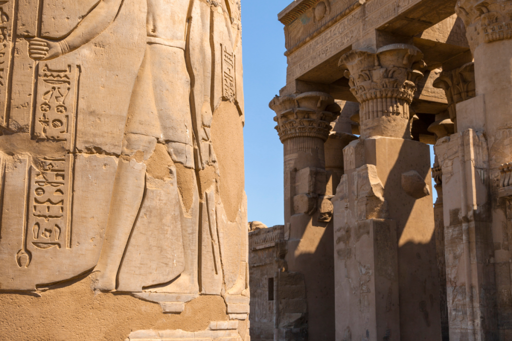 Carved columns and reliefs at Kom Ombo temple