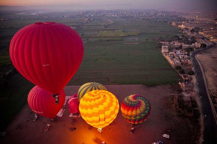 Balloons being inflated at the launch site, seen from above