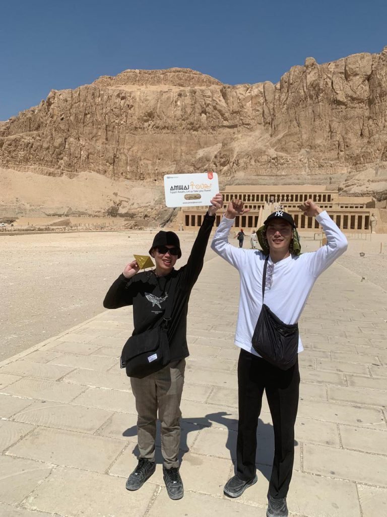 Travelers on a private tour in Luxor with Amwaj Tour at the Temple of Hatshepsut